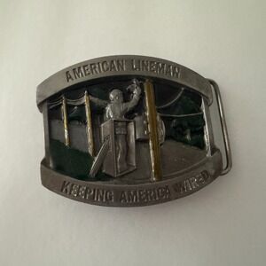 Vintage Buckles of America Belt Buckle American Lineman Made in USA